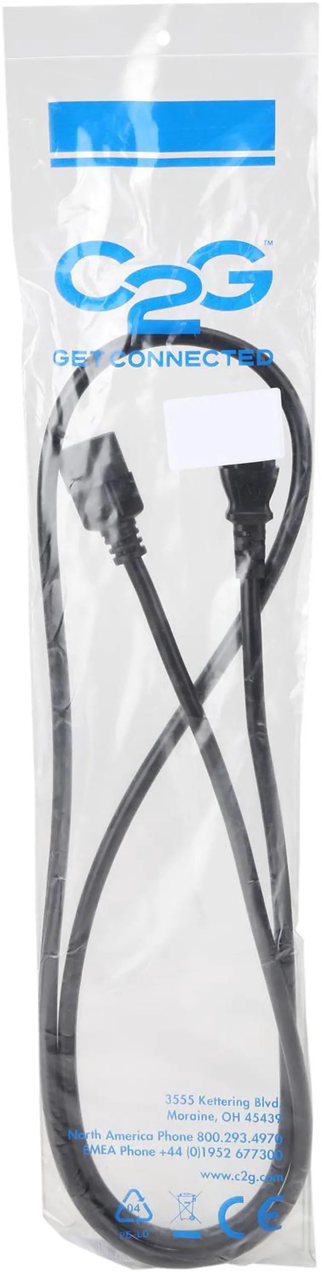 Alt view image 3 of 3 - C2G 29967 16 AWG 250 Volt Computer Power Extension Cord - C14 to C13, TAA Compliant, Black (6 Feet, 1.82 Meters)