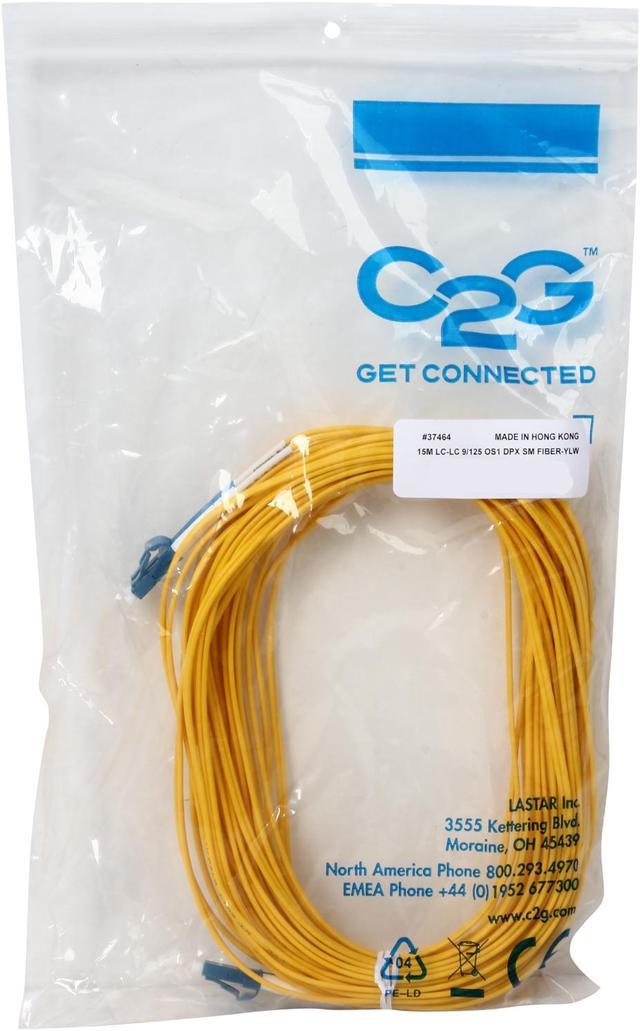 C2G 37464 OS2 Fiber Optic Cable - LC-LC 9/125 Duplex Single-Mode PVC Fiber  Cable, Yellow (49.2 Feet, 15 Meters)