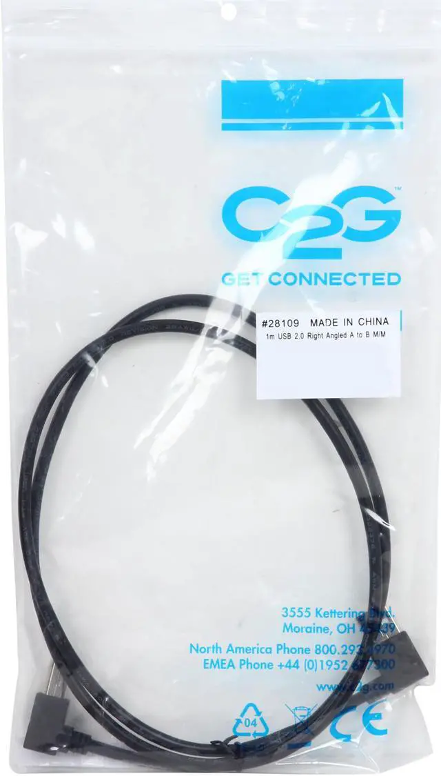 Alt view image 3 of 3 - C2G 28109 USB Cable - USB 2.0 Right Angle A Male to B Male Cable, Black (3.3 Feet, 1 Meters)