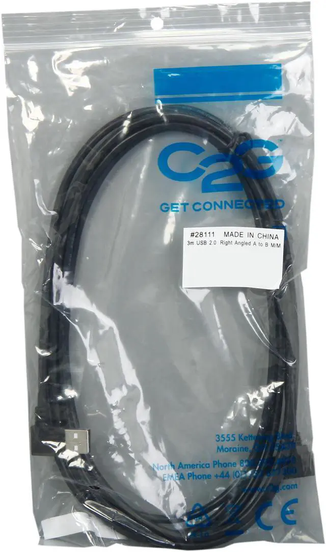 Alt view image 3 of 3 - C2G 28111 USB Cable - USB 2.0 Right Angle A Male to B Male Cable, Black (9.8 Feet, 3 Meters)