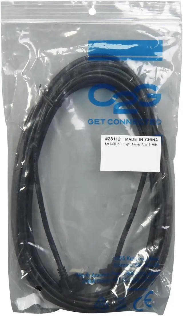 Alt view image 3 of 3 - C2G 28112 USB Cable - USB 2.0 Right Angle A Male to B Male Cable, Black (16.4 Feet, 5 Meters)