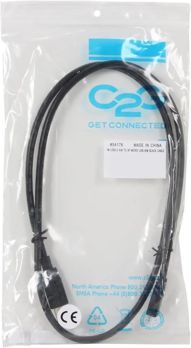 Alt view image 3 of 3 - C2G 54176 Micro USB Cable - USB 3.0 A Male to USB Micro-B Male Cable, Black (3.3 Feet, 1 Meter)