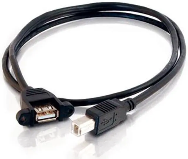 Main image of C2G 28068 Panel-Mount USB 2.0 A Female to B Male Cable, Black (2 Feet, 0.6 Meters)