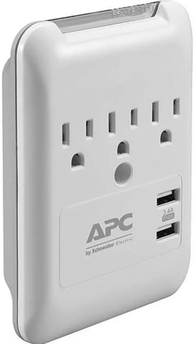APC PE3WU3 Wall Mount 3 Outlets 540 Joules Wall Tap with 5V, 3.4A