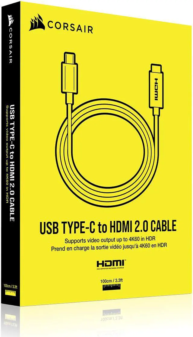 Alt view image 4 of 4 - CORSAIR USB Type-C to HDMI Cable – Convert USB Type-C Port to HDMI Out Port – 4K Video Support – HDR – 60Hz Refresh Rate (CU-9000004-WW)