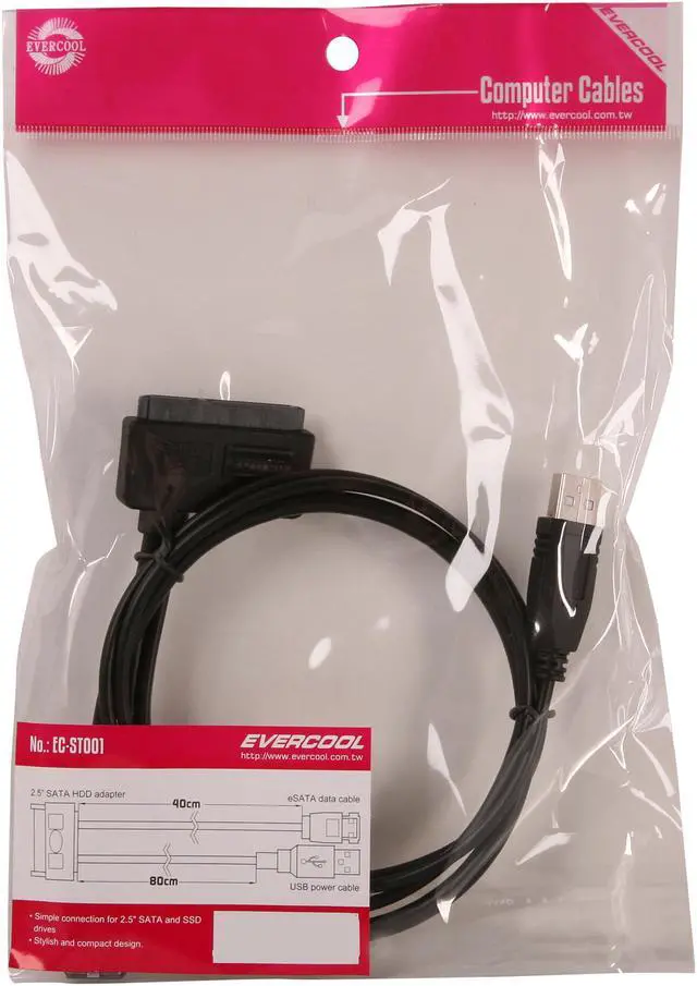 Alt view image 3 of 3 - Evercool EC-ST001 eSATA: 1.31 ft. / USB power cable: 2.62 ft. eSATA Cable For SATA HDD and SSD Male to Male