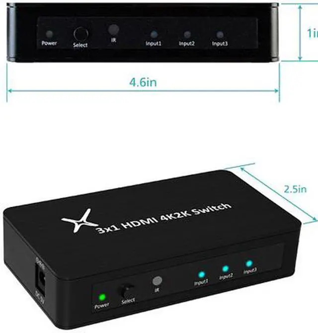 Alt view image 3 of 6 - XtremPro 11006 HDMI Switch Ultra Slim 3x1 Ports, 3 in 1 out Aluminum w/ IR Remote & AC Adapter, Supports HDTV, 4K2K 1080P, 720P, Full 3D for PS, Xbox, Nintendo, Projector - Black