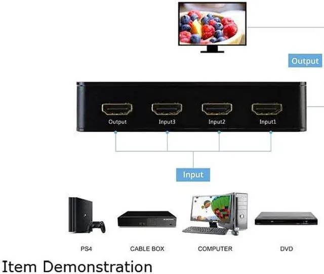 Alt view image 5 of 6 - XtremPro 11006 HDMI Switch Ultra Slim 3x1 Ports, 3 in 1 out Aluminum w/ IR Remote & AC Adapter, Supports HDTV, 4K2K 1080P, 720P, Full 3D for PS, Xbox, Nintendo, Projector - Black