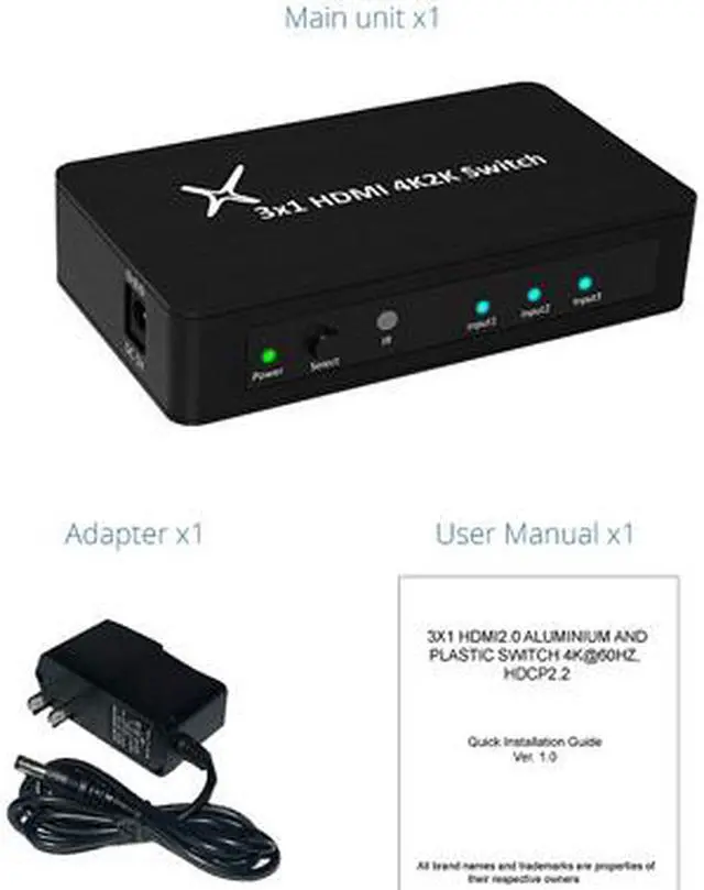 Alt view image 6 of 6 - XtremPro 11006 HDMI Switch Ultra Slim 3x1 Ports, 3 in 1 out Aluminum w/ IR Remote & AC Adapter, Supports HDTV, 4K2K 1080P, 720P, Full 3D for PS, Xbox, Nintendo, Projector - Black