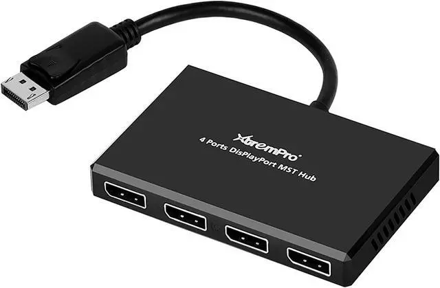 Main image of XtremPro 61071 4 Port DisplayPort 1.2 to DisplayPort Multi Stream Transport MST Hub 1x4, 1 input 4 output DisplayPort Splitter, Up to 21.6 Gbps for Windows PCs - Black