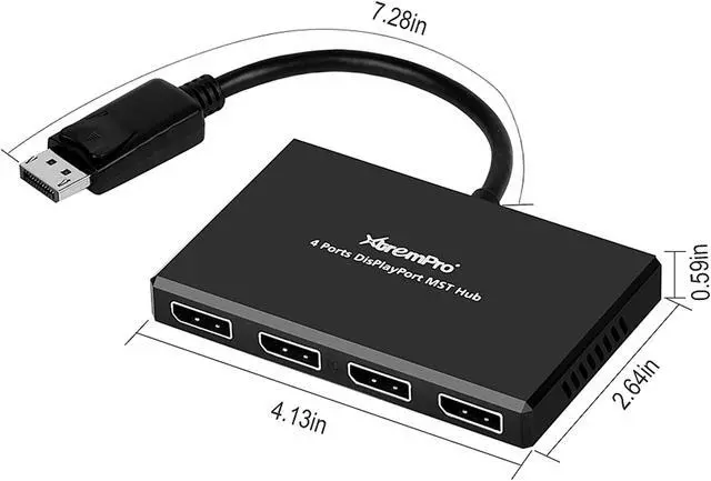 Alt view image 6 of 8 - XtremPro 61071 4 Port DisplayPort 1.2 to DisplayPort Multi Stream Transport MST Hub 1x4, 1 input 4 output DisplayPort Splitter, Up to 21.6 Gbps for Windows PCs - Black