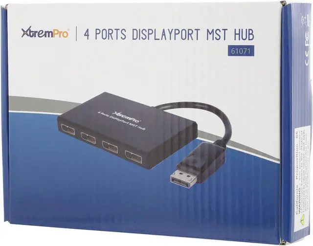 Alt view image 8 of 8 - XtremPro 61071 4 Port DisplayPort 1.2 to DisplayPort Multi Stream Transport MST Hub 1x4, 1 input 4 output DisplayPort Splitter, Up to 21.6 Gbps for Windows PCs - Black