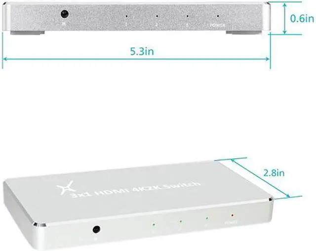 Alt view image 3 of 6 - XtremPro 64301KA 3x1 HDMI Aluminum 4K2K 3D /60Hz 3 In 1 Out Switch w/IR Wireless Remote control, AC Power Adapter 100 ~ 240V, Supports HDCP, LPCM, DTS, 3D All Format - Silver