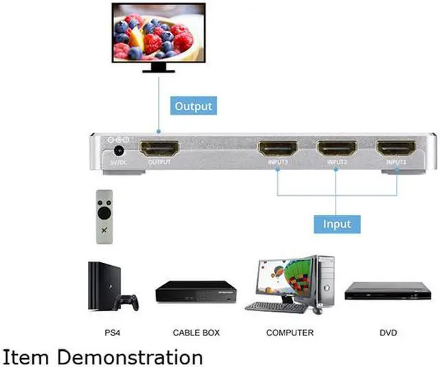 Alt view image 5 of 6 - XtremPro 64301KA 3x1 HDMI Aluminum 4K2K 3D /60Hz 3 In 1 Out Switch w/IR Wireless Remote control, AC Power Adapter 100 ~ 240V, Supports HDCP, LPCM, DTS, 3D All Format - Silver