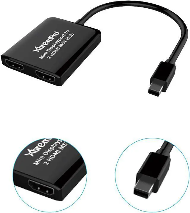 Alt view image 2 of 5 - XtremPro MDP-2HMMST Mini DisplayPort to 2 HDMI MST Hub High Def Audio Video Adapter