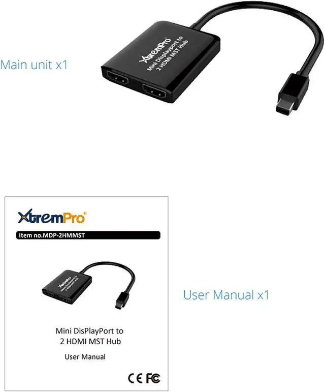Alt view image 4 of 5 - XtremPro MDP-2HMMST Mini DisplayPort to 2 HDMI MST Hub High Def Audio Video Adapter