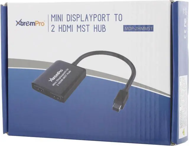Alt view image 5 of 5 - XtremPro MDP-2HMMST Mini DisplayPort to 2 HDMI MST Hub High Def Audio Video Adapter
