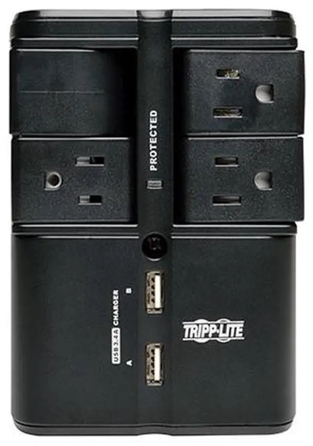 Alt view image 3 of 9 - Tripp Lite SK40RUSBB Protect It! 4-Rotatable Outlet Surge Protector, Direct Plug-In, 1080 Joules, 2 USB Charging Ports 3.4A