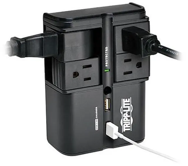 Alt view image 8 of 9 - Tripp Lite SK40RUSBB Protect It! 4-Rotatable Outlet Surge Protector, Direct Plug-In, 1080 Joules, 2 USB Charging Ports 3.4A