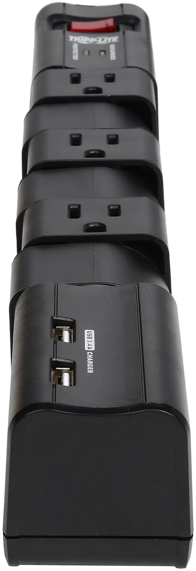 Alt view image 5 of 7 - Tripp Lite TLP608RUSBB Protect It! 6- Rotatable Outlet Surge Protector, 8-ft. Cord, 1080 Joules, 2 USB Charging Ports (3.4A)
