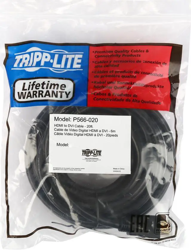 Alt view image 3 of 3 - Tripp Lite P566-020 20 ft. HDMI to DVI Cable, Digital Monitor Adapter Cable (HDMI to DVI-D M/M)