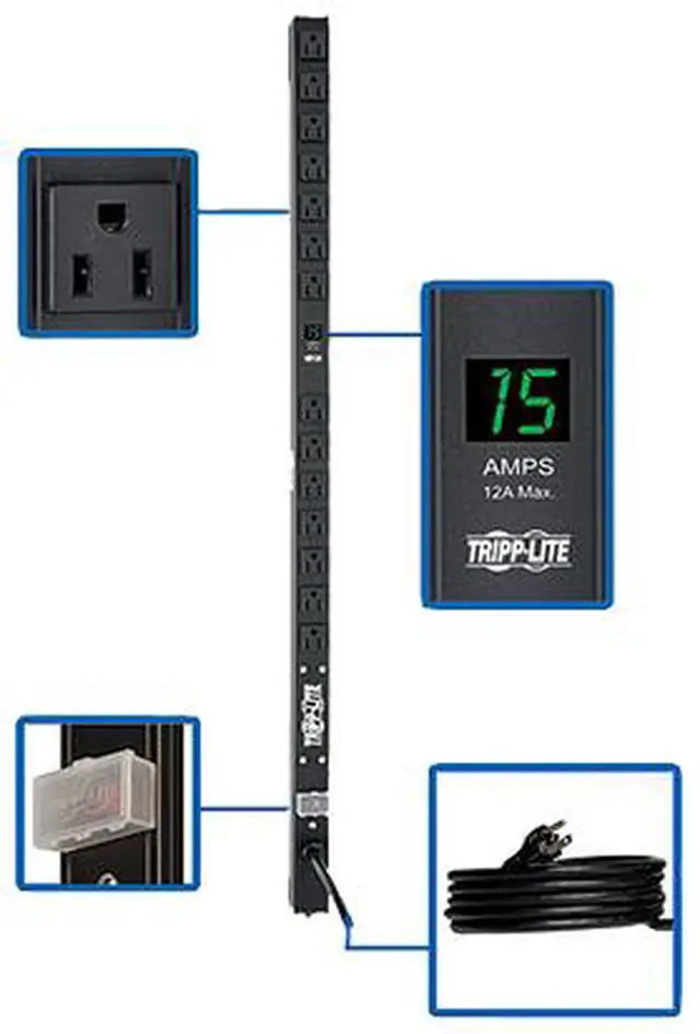 Alt view image 2 of 8 - Tripp Lite PDU Metered 120V 15A 5-15R 14 Outlet 5-15P 36 Inch Height 0URM