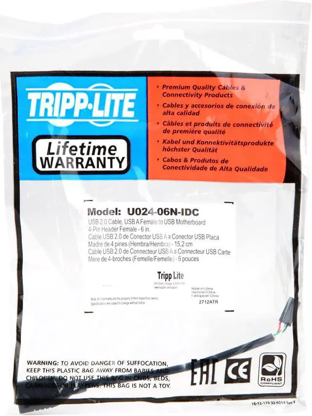 Alt view image 3 of 3 - Tripp Lite U024-06N-IDC Black USB 2.0 A Female To USB Adapter Motherboard 4-PIN IDC Header Cable