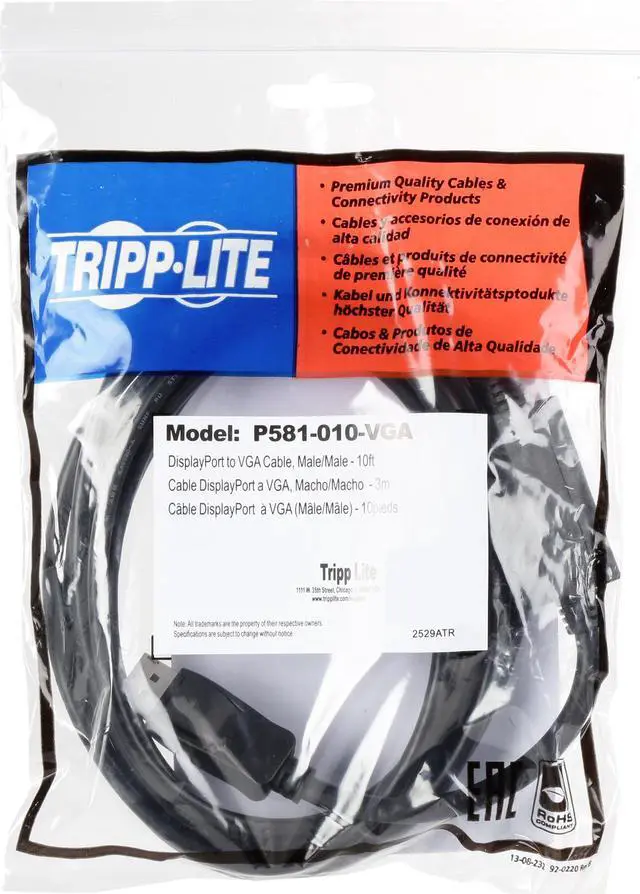 Alt view image 3 of 3 - Tripp Lite P581-010-VGA 10 ft. DisplayPort to VGA Cable, Displayport with Latches to HD-15 Adapter