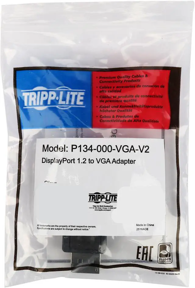 Alt view image 3 of 3 - Tripp Lite DisplayPort to VGA Active Cable Adapter, DP 1.2, Converter for DP to VGA (M/F), Compact (P134-000-VGA-V2)