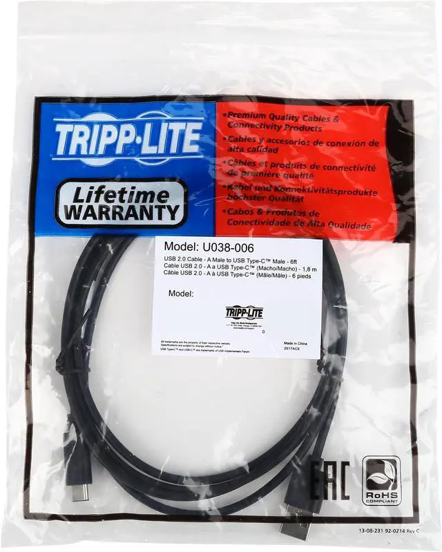 Alt view image 3 of 3 - TRIPP LITE USB 2.0 Hi-Speed Cable A Male to USB Type-C Male 6' (U038-006)