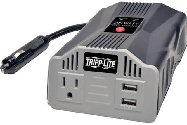 Main image of Tripp Lite 200W Car Power Inverter with Outlet & 2 USB Charging Ports, Ultra-Compact (PV200USB)