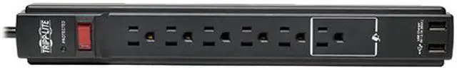 Alt view image 3 of 7 - Tripp Lite TLP606USB Protect It! 6- Outlet Surge Protector, 6-ft. Cord, 990 Joules, 2 USB Charging Ports (2.1A), Black Housing