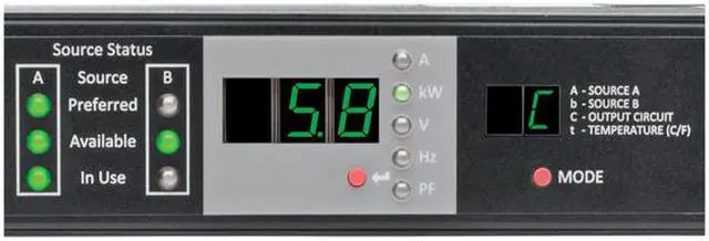 Alt view image 3 of 5 - Tripp Lite Monitored PDU with ATS, 5.8 kW Single-Phase 208 / 240V, L6-30R Outlet, 2 L6-30P Inputs, 1U Rack-Mount (PDUMNH30HVAT)