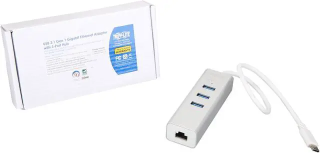 Alt view image 8 of 7 - 3-Port USB-C Hub with LAN Port, USB-C to 3x USB-A Ports and Gbe, USB 3.0, White