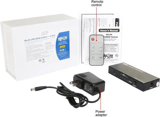 Alt view image 8 of 7 - Tripp Lite 4-Port HDMI Switch for Video and Audio, 4K x 2K UHD @ 60 Hz (HDMI F/4xF) with Remote Control (B119-004-UHD)