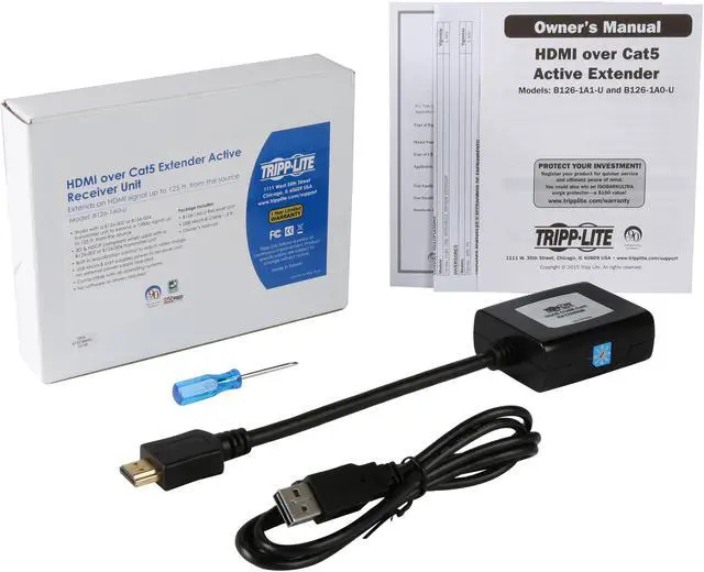 Alt view image 3 of 3 - Tripp Lite HDMI over Cat5/Cat6 Active Extender, Pigtail-Style Receiver for Video and Audio, 1080p @ 60 Hz, USB Powered (B126-1A0-U)