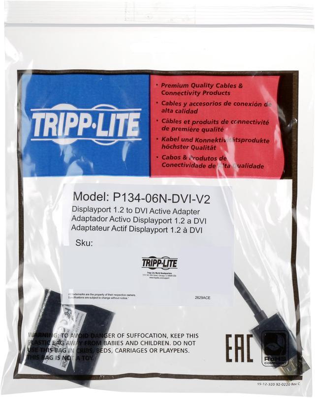 Alt view image 3 of 3 - Tripp Lite DisplayPort to DVI Active Cable Adapter, DP 1.2, Converter for DP to DVI (M/F), 1920 x 1200/1080p, 6 in. (P134-06N-DVI-V2)