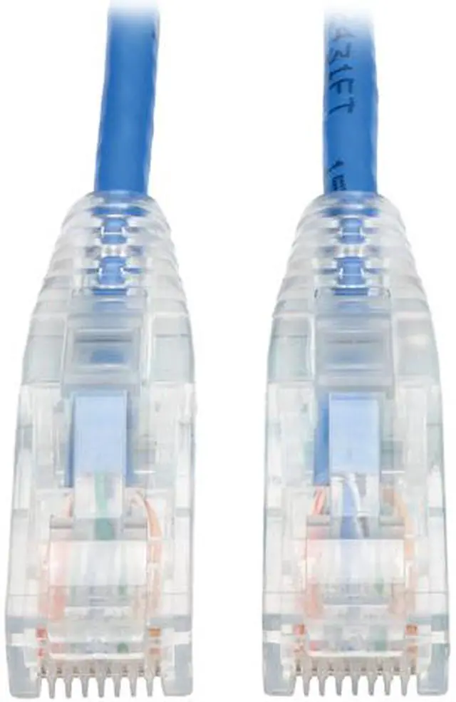 Main image of Overstock N201-S03-BL Cat 6 Black Shielded Cat6 Gigabit Snagless Molded Slim UTP Patch Cable RJ45 M/M BL 3'