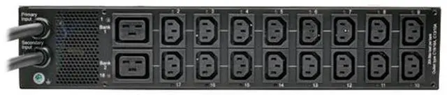 Alt view image 2 of 7 - Tripp Lite ATS/Switched PDU, 7.4kW Single-Phase 230V Outlets (16 C13 & 2 C19), 2 IEC309 32A Blue Cords, 2U Rack-Mount (PDUMH32HVATNET)