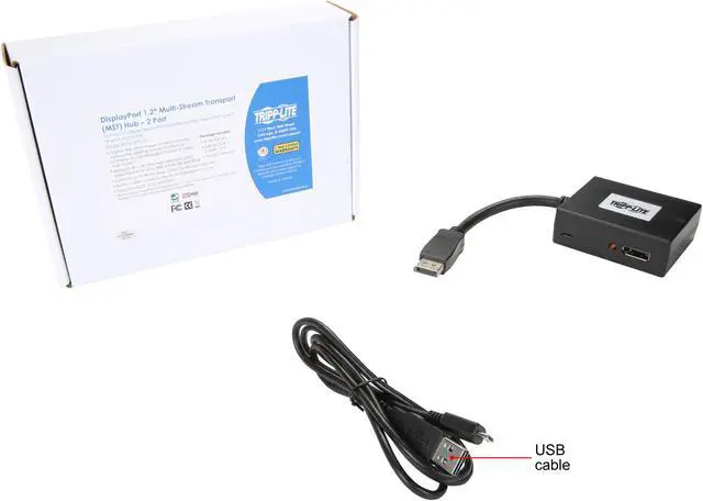 Alt view image 6 of 5 - Tripp Lite B156-002-V2 2-Port DisplayPort 1.2 Multi-Stream Transport (MST) Hub, 3840 x 2160 (4K x 2K) UHD