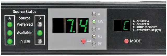 Alt view image 4 of 5 - Tripp Lite Monitored PDU with ATS, 7.4K Watts 230V, 2 IEC309 32A Blue Inputs, 1U Rack-Mount Power (PDUMNH32HVAT)