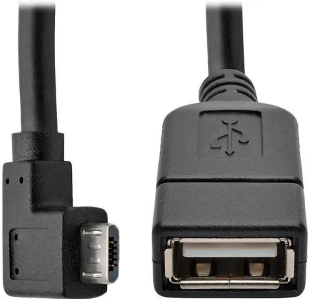 Main image of Tripp Lite Micro USB to USB OTG Host Adapter Cable, Right-Angle 5-Pin USB Micro-B to USB-A (M/F), Black, 6 in. 6" (U052-06N-RA)