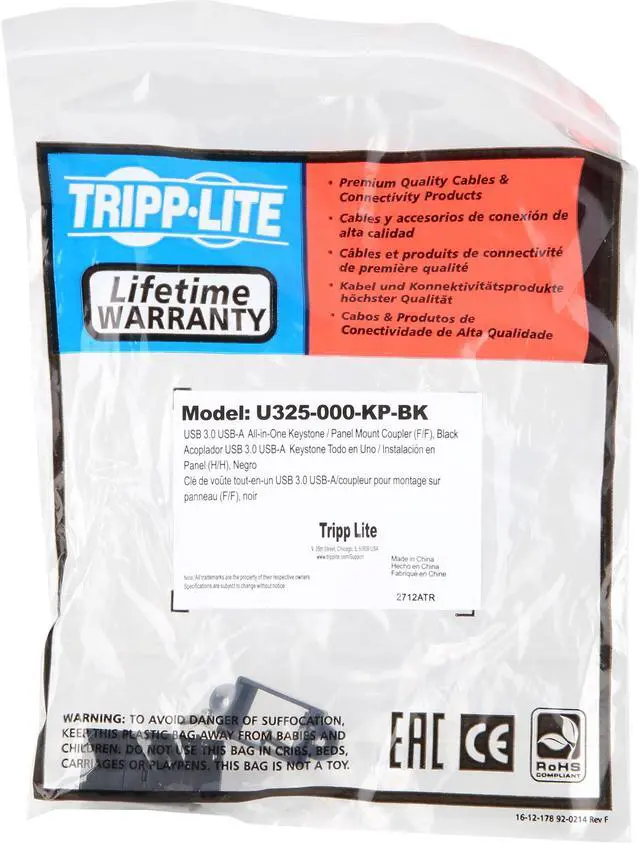 Alt view image 7 of 7 - Tripp Lite USB 3.0 Keystone Panel Mount Coupler (F/F) All in One Black (U325-000-KP-BK)
