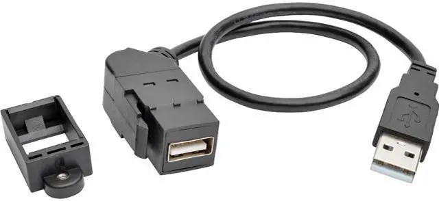Main image of Tripp Lite USB 2.0 Keystone Panel Mount Extension Coupler Cable (M/F) Angled 1ft (U024-001-KPA-BK)