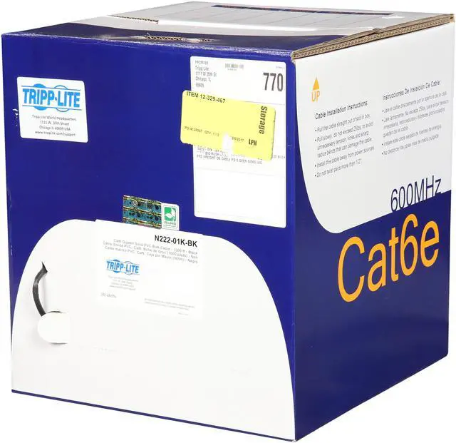 Alt view image 3 of 3 - TRIPP LITE N222-01K-BK 1000 ft. Cat 6 Black Gigabit Bulk Solid-Core PVC Cable