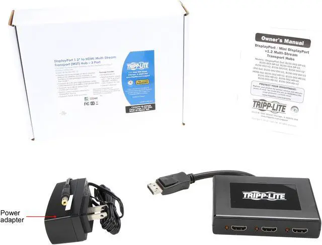 Alt view image 5 of 10 - Tripp Lite B156-003-HD-V2 3-Port DisplayPort 1.2 to HDMI Multi-Stream Transport (MST) Hub, 3840 x 2160 (4K x 2K) UHD