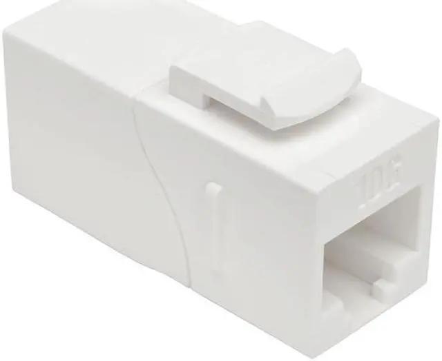 Main image of Tripp Lite N235-001-WH-6AD Cat6a Straight-Through Modular Shielded In-Line Snap-In Coupler w/90° Down-Angled Port, White RJ45