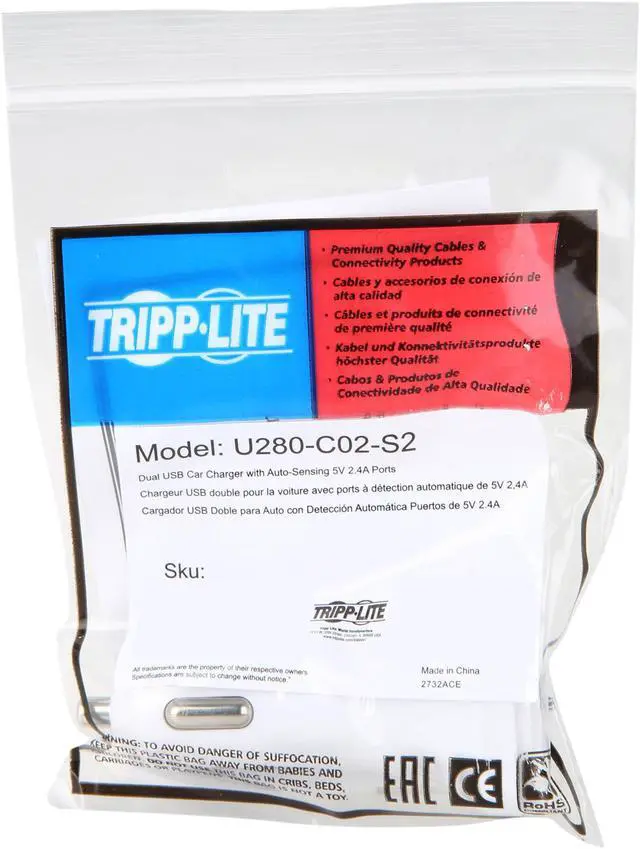 Alt view image 4 of 4 - Tripp Lite U280-C02-S2 Dual-Port USB Car Charger for Tablets and Cell Phones, 5V 4.8A (24W)