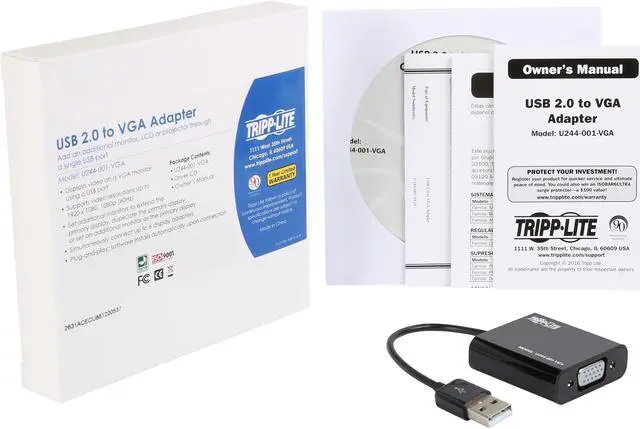 Alt view image 3 of 3 - Tripp Lite USB 2.0 to VGA Dual/Multi-Monitor External Video Graphics Card Adapter w/Built-In USB Cable, 128 MB SDRAM, 1080p @ 60 Hz (U244-001-VGA)