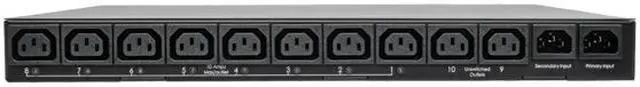 Alt view image 3 of 5 - Tripp Lite Switched PDU with ATS, 200 – 240V Outlets (10 C13), 2 C14 Inlets, 3.6 m Cords, 1U Rack-Mount Power, TAA (PDUMH15HVATNET)